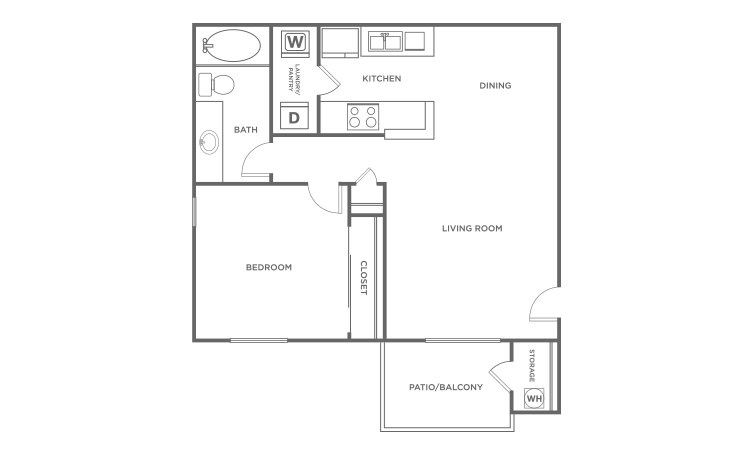 The Alder - 1 bedroom floorplan layout with 1 bath and 618 square feet